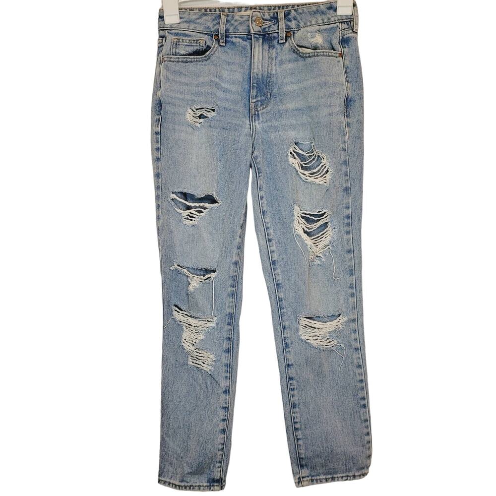 Pac Sun womens distressed Eco light wash high rise mom jean size 24 - Picture 1 of 7